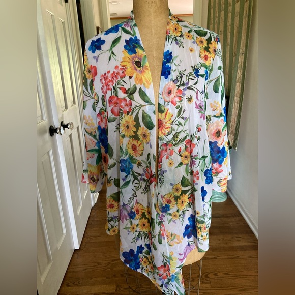 *HOSTPICK*  SLINKY Sheer Floral Cascade Front or Tie Front Cardigan MED NWOT - Picture 2 of 10